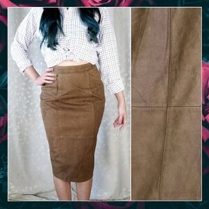 Vintage Genuine Leather High Rise Pencil Skirt Jacqueline Ferrar Brown Small